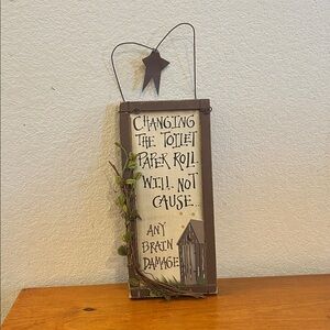 Rustic Bathroom Brown and Cream Wall Sign with Star Accent